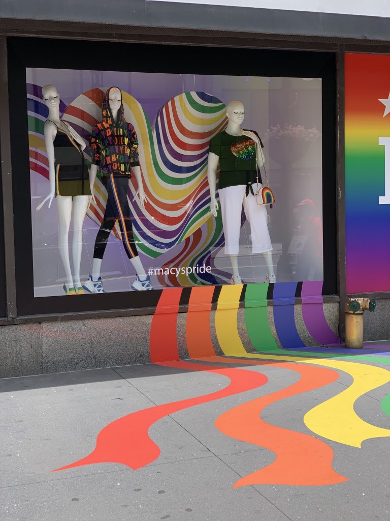 We created this Pride window for Macy's. Pride is a great event in New York City, you will hear a lot of Abba being played in the village really loud. Our favorite Abba song in the office is Dancing Queen Now and then you will hear some Britney Spears too. OOOOOO you can dance, you can jive, having the time of your life. OOOOO see that girl, watch that scene, digging the dancing queen.