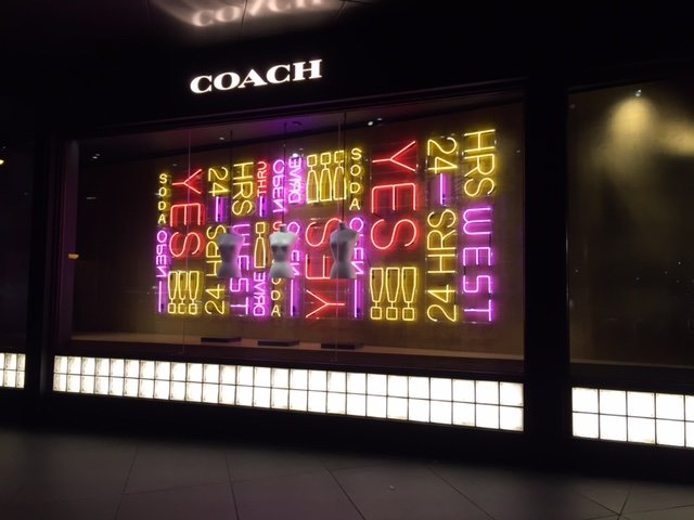 Coach created this impactul window of neon letters for their New York Store located on Columbus Circle. Not only did we fabricate these neon letters but our team also installed them.