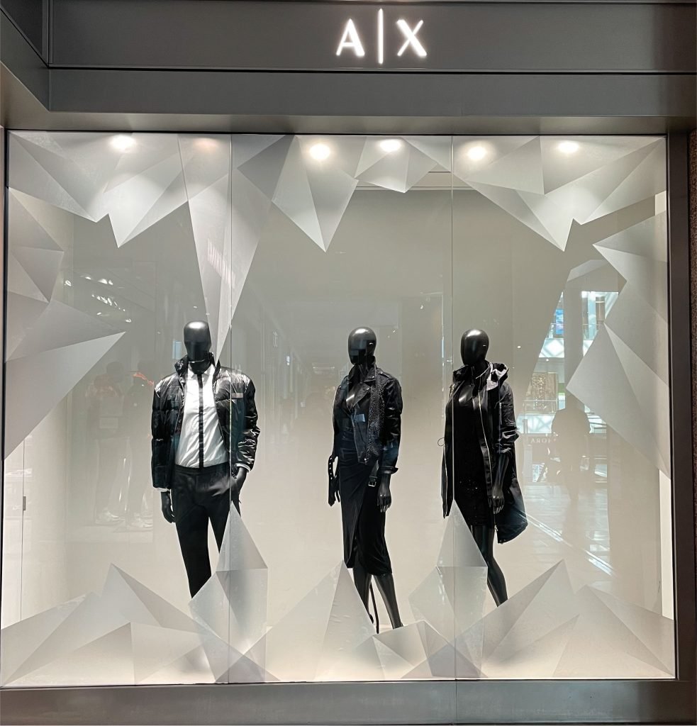 We printed frosted vinyl for the Holiday windows for Armani Xchange. This frosty effect is perfect to use for holiday windows. Its ice cold baby.